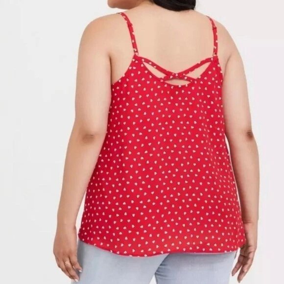 Torrid Women's Georgette Swing red Hearts print Cami top cross back chiffon 2X - Picture 2 of 6